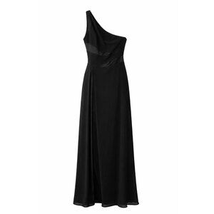 David Meister Womens 14 Dress Black One Shoulder Maxi Gown Formal Side Draping